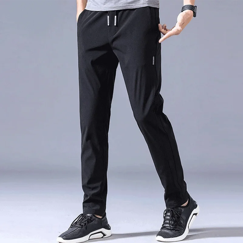 

Ice Silk Pants Men's Loose Sports Pants casual pants Men Fast Dry Stretch Pants Ice Silk Trousers Solid Color Mid-Waist