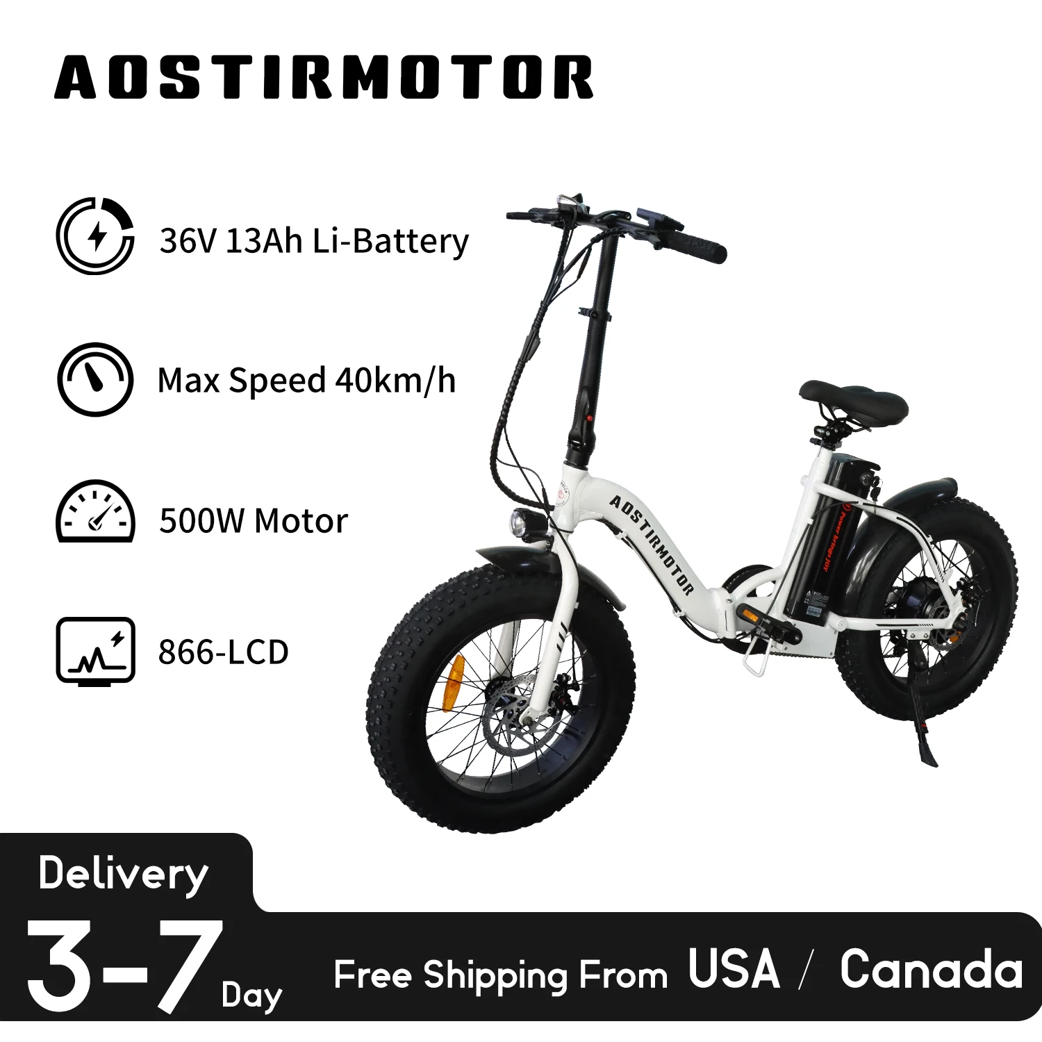 

AOSTIRMOTOR 500W G20 Folding Ebike 20Inch 4.0 Fat Tire Snow Electric Bike For Women 36V 13Ah Lithium Battery Mountain Bicycle