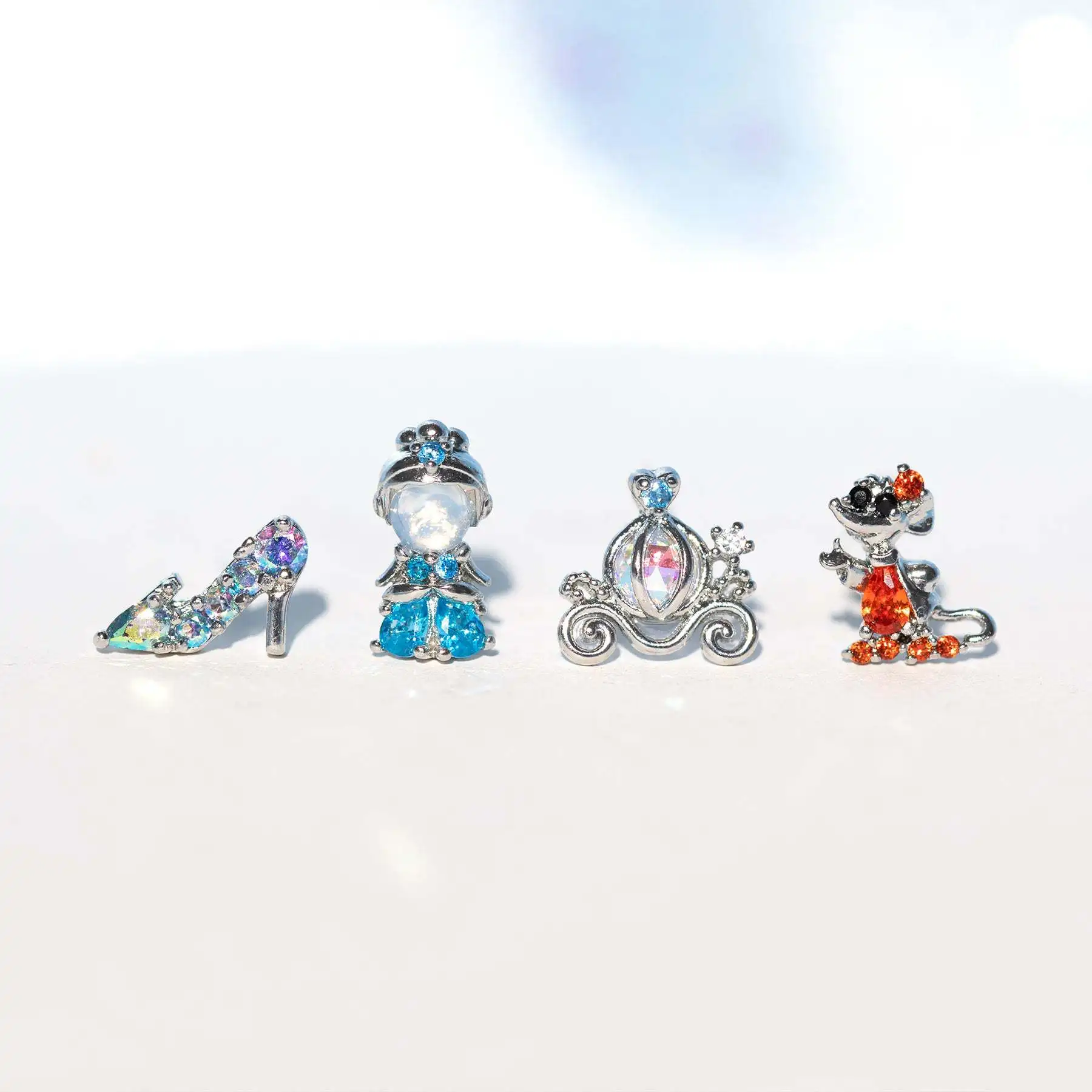 

4Pcs/Set 925 Silver Needles New Arrival Colorful Crystal Fairy Snow White Stud Earrings Set for Women Gold Color Girl's Jewelry