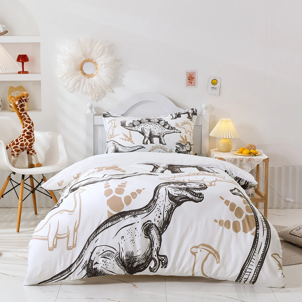 

Dinosaur T-Rex Duvet Cover Set Twin 3pcs Boys Cartoon Dinosaurs Bedding Set Microfiber Girls Comforter Cover Set for Kids Teens