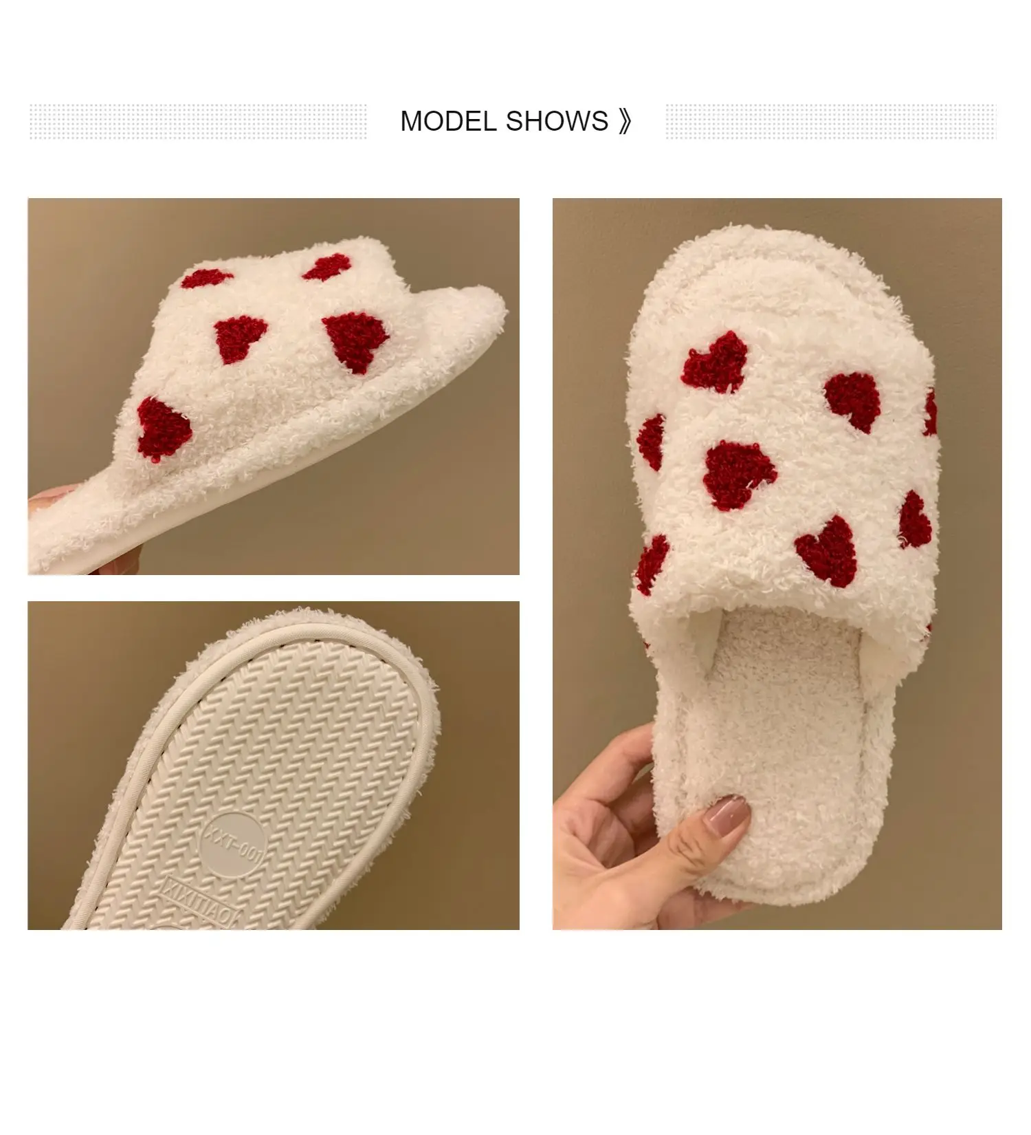 Fashion Cotton Slippers Lady One Word Open Toe Slippers Winter Home Non-slip Warm Cute One Word Indoor Home Floor Fur Slippers