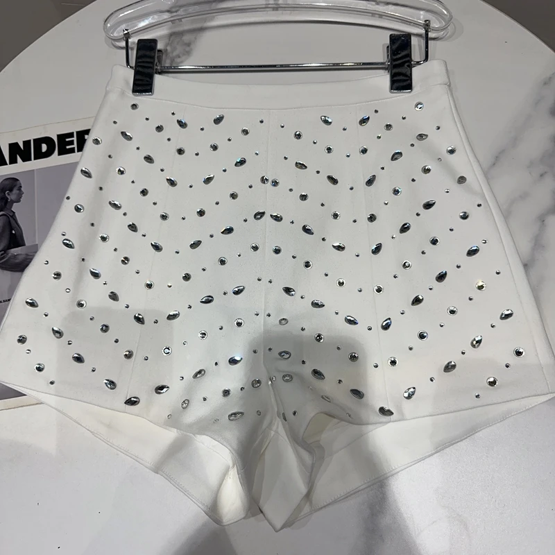 2023 Summer New Classic Water Drop Hot Rhinestone Elegant Socialite Solid Color Three-Point Suit Shorts for Women