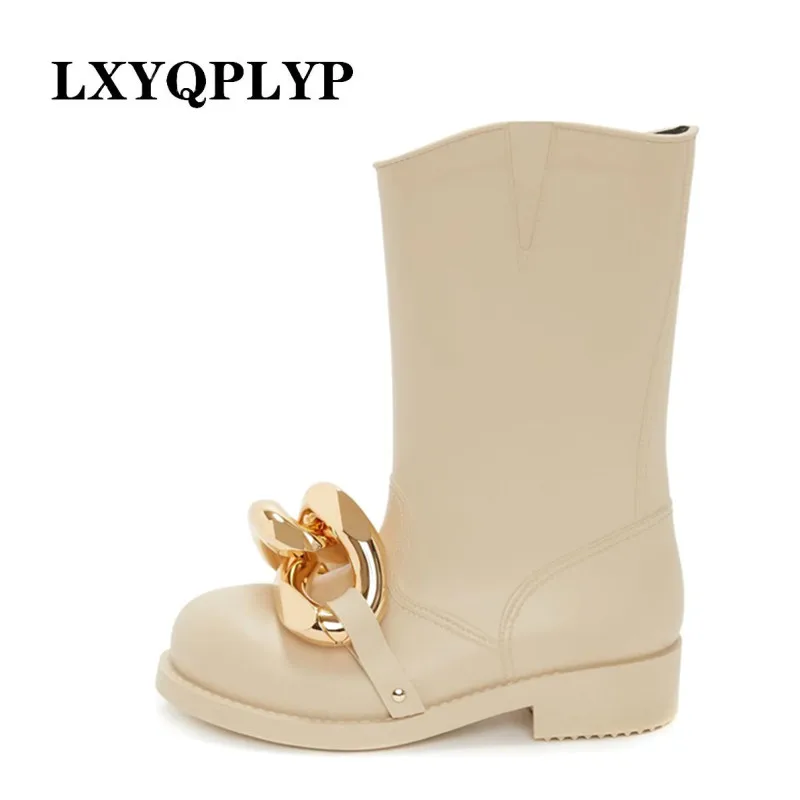 

2022Women's New Fashion Casual Chelsea Boots Autumn and Winter Square Heel Black British Wind Mid-top Calfskin Boots Women