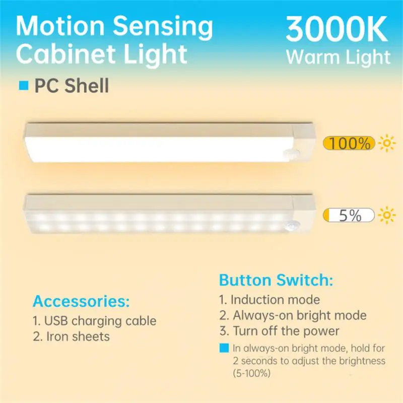 

Rechargeable Motion Sensor Night Light 11/20/30/40CM Wireless USB Wardrobe Lamp For Kitchen Cabinet Bedroom Magnetic LED Light