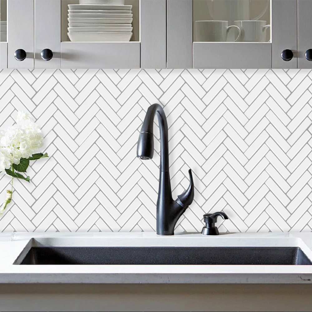 

Herringbone Shape 2.5MM Thickness Peel and Stick Wall Tiles Bathroom Waterproof Wall Sticker - 5 Pieces Pack