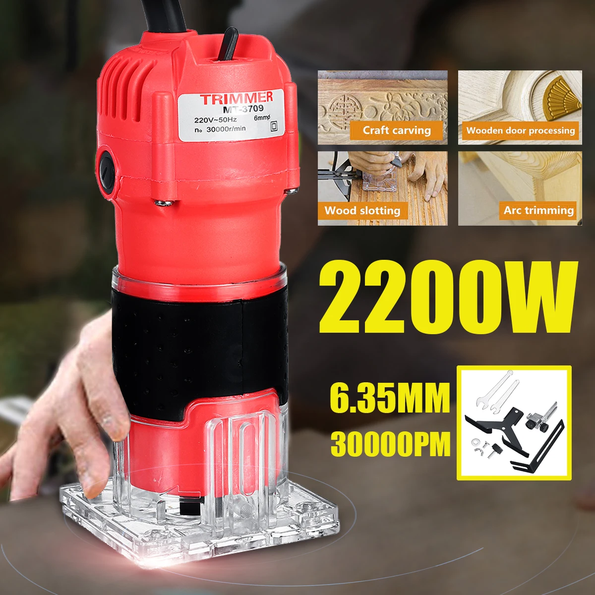 

110V/220V 1300W Electric Hand Trimmer Wood Laminator Router DIY Woodworking Cutter Carving Milling Slotting Machine Power Tool