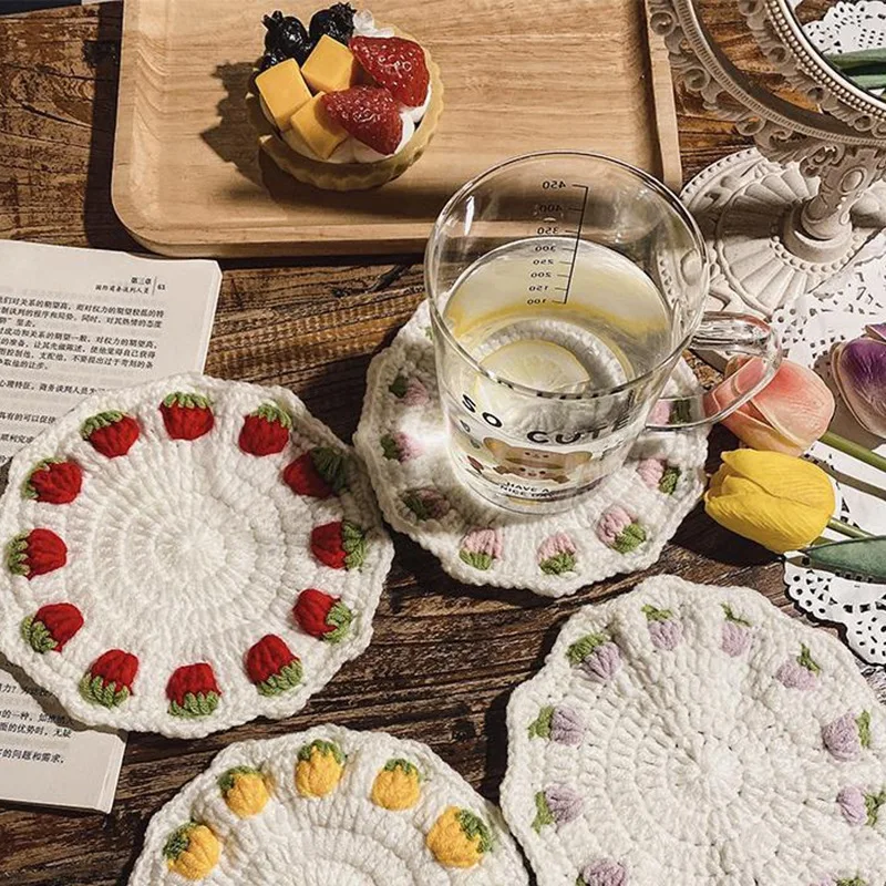 

Creative Braided Table Mat Cup Coasters Heat Proof Mat Water Cup Tea Mat Absorbent Scald Preventing Met Rice Bowl Non-Slip Mat