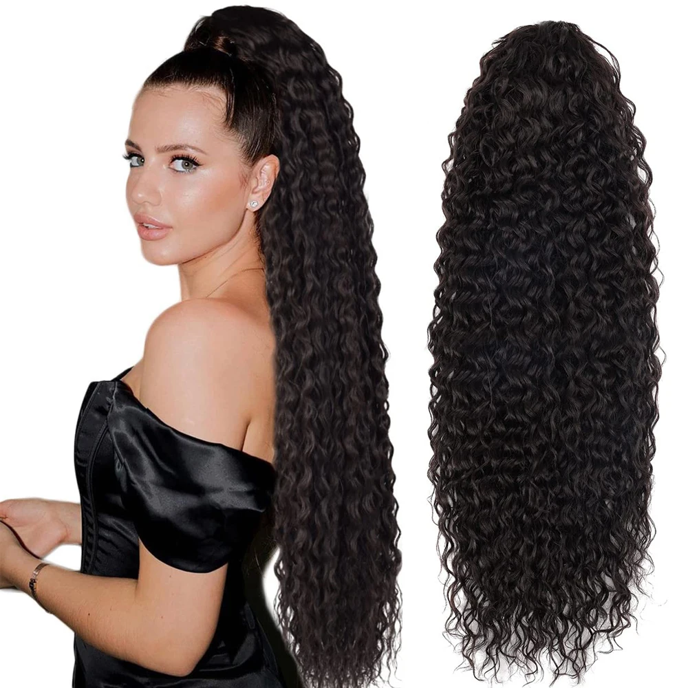 

18/24Inch Long Deep Wave Ponytail Clip In Hair Extensions for Black Women Afro Kinky Curly Drawstring Pony Tail Hairpieces