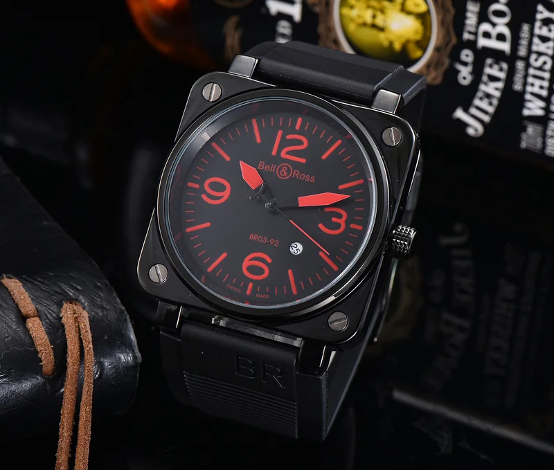 

New Men's BR Watch Leather Strap Top Quality Luxury Buttons Hidden Buckle Waterproof Luminous Date Day Day Sports Watch