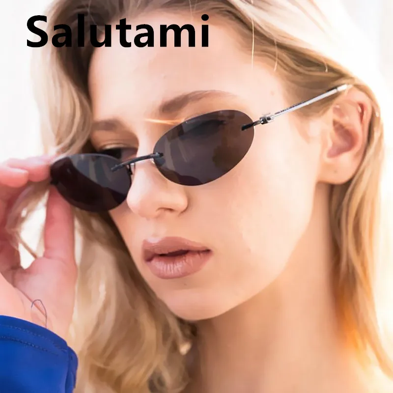 

Vintage Rimless Y2K Hip Hop Sunglasses For Women New Fashion Brand Alloy Small Oval Punk Sun Glasses Men Chic Cool Future Shades