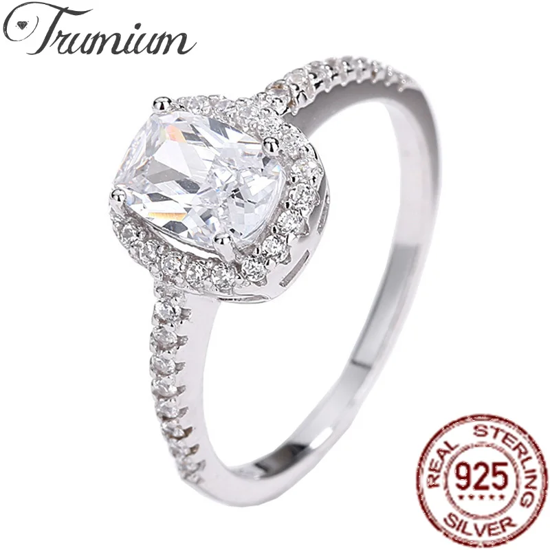 

Trumium Genuine 925 Sterling Silver Rings for Women Rectangle Cubic Zircon Shinning Wedding Engagement ring Gift Free Engraving