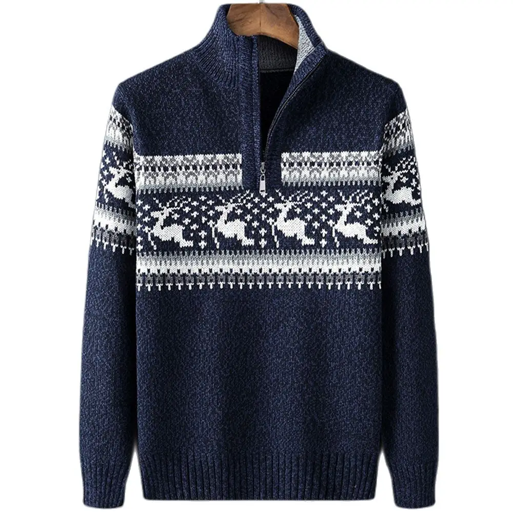 

2022 autumn new leisure jacquard half-zip polo sweater cardigan jacket men winter long-sleeved small collar sweater pullover men