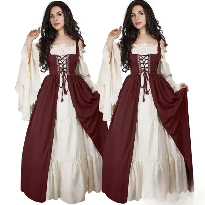 Средневековый костюм для косплея женский винтажный халат с длинными рукавами