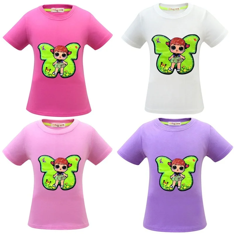 

Детская футболка Lol Surprise Doll с коротким рукавом и блестками для девочек, летняя футболка с круглым вырезом и коротким рукавом, эксклюзивная О...