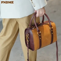 pndme fashion retro literary luxury natural genuine leather womens handbag casual designer real cowhide shoulder messenger bag