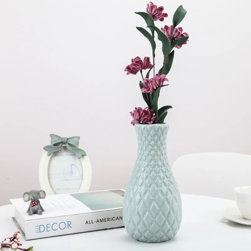 

Plastic vase wet and dry flower flower arrangement container hydroponic vase Nordic color imitation glaze vase home decoration