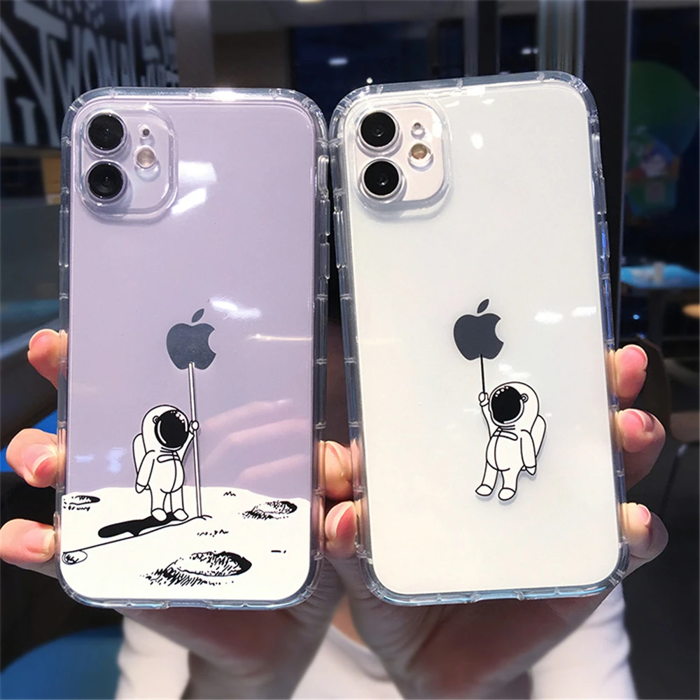 

Fashion Astronaut Space Transparent Phone Case For iPhone 12 13 Mini 11 Pro Max X XR XS Max 7 8 Plus Soft TPU Back Cover