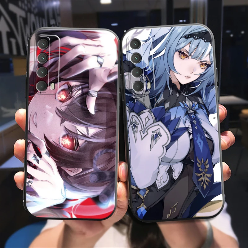 

Anime Genshin Impact Phone Case For Huawei P Smart Z P20 P30 Honor 8X 9 9A 9X 10 10 Lite Liquid Silicon Carcasa Funda Black