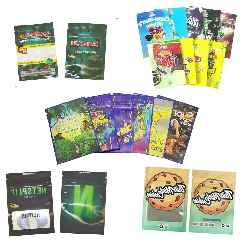 

100pcs Resealable Zip Lock Food Storage Pouches 7x10 CM Cartoon Edible Mylar Bags 3.5 Grams Customized Printed Bags With Windows