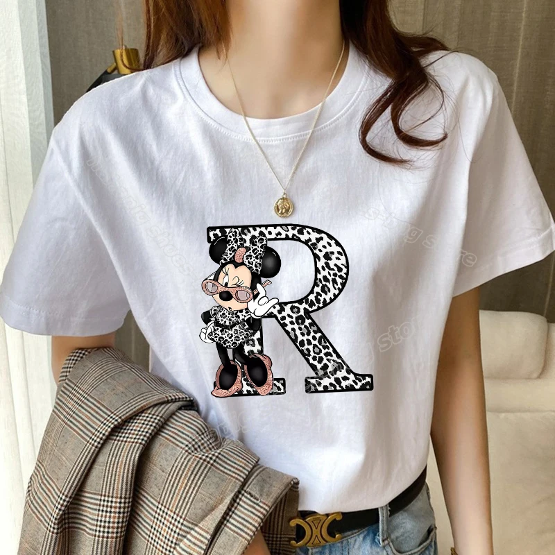 Футболка женская с буквами Минни Маус и алфавита повседневный топ коротким
