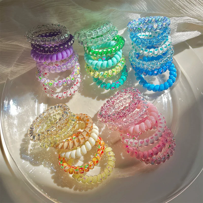 

6Pcs/set New Candy Color Telephone Wire Elastic Hair Rope Tie Women Girls Frosted Spiral Cord Rubber Band Stretch Head Band