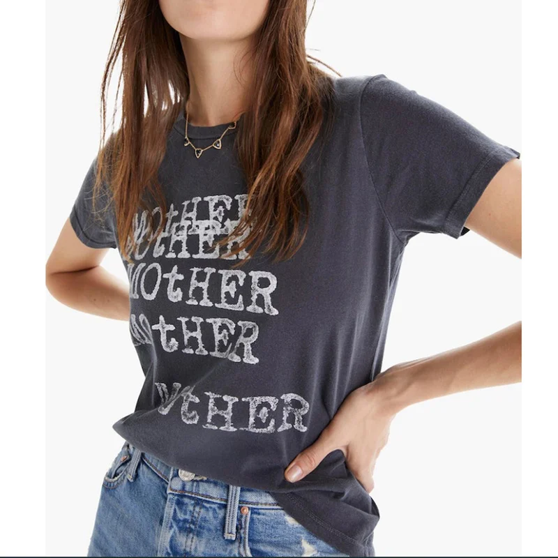 

2022 Summer 70s Retro Punk Photocopy Printing Combed Cotton Washed Gray Round Neck T-shirt Women
