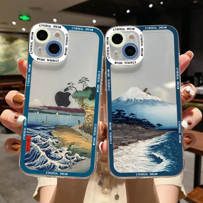 

Ukiyoe Sea Wave Water Splash Clear Phone Case For iPhone 14 13 12 11 Pro Max 14 Plus X XS XR 7 8 Plus SE 2020 Transparent Covers