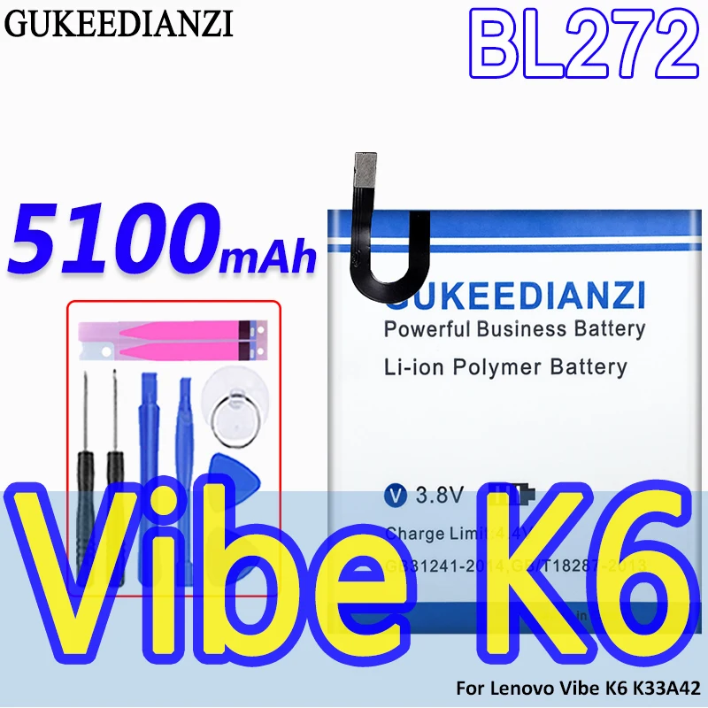 Аккумулятор большой емкости GUKEEDIANZI BL267, BL272, 4500 мА · ч, 5100 мА · ч, для Lenovo Vibe K6, K33A42, K33a48, K33b36, k33b37 (не для K33A42)