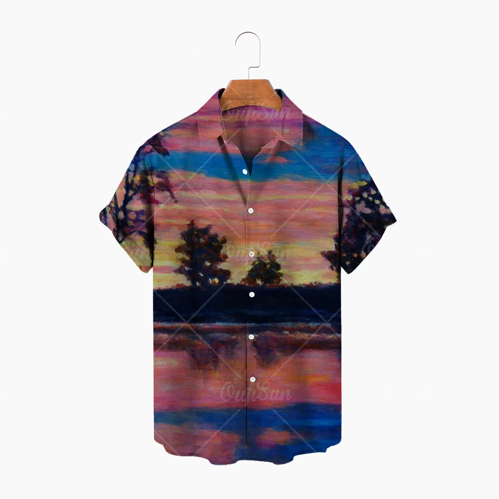 

Summer Men's Printed Shirt Lapel Casual Chic Button Short Sleeve Oil Painting Hombre 2022 Fashion Streetwear Hawaiian Shirt