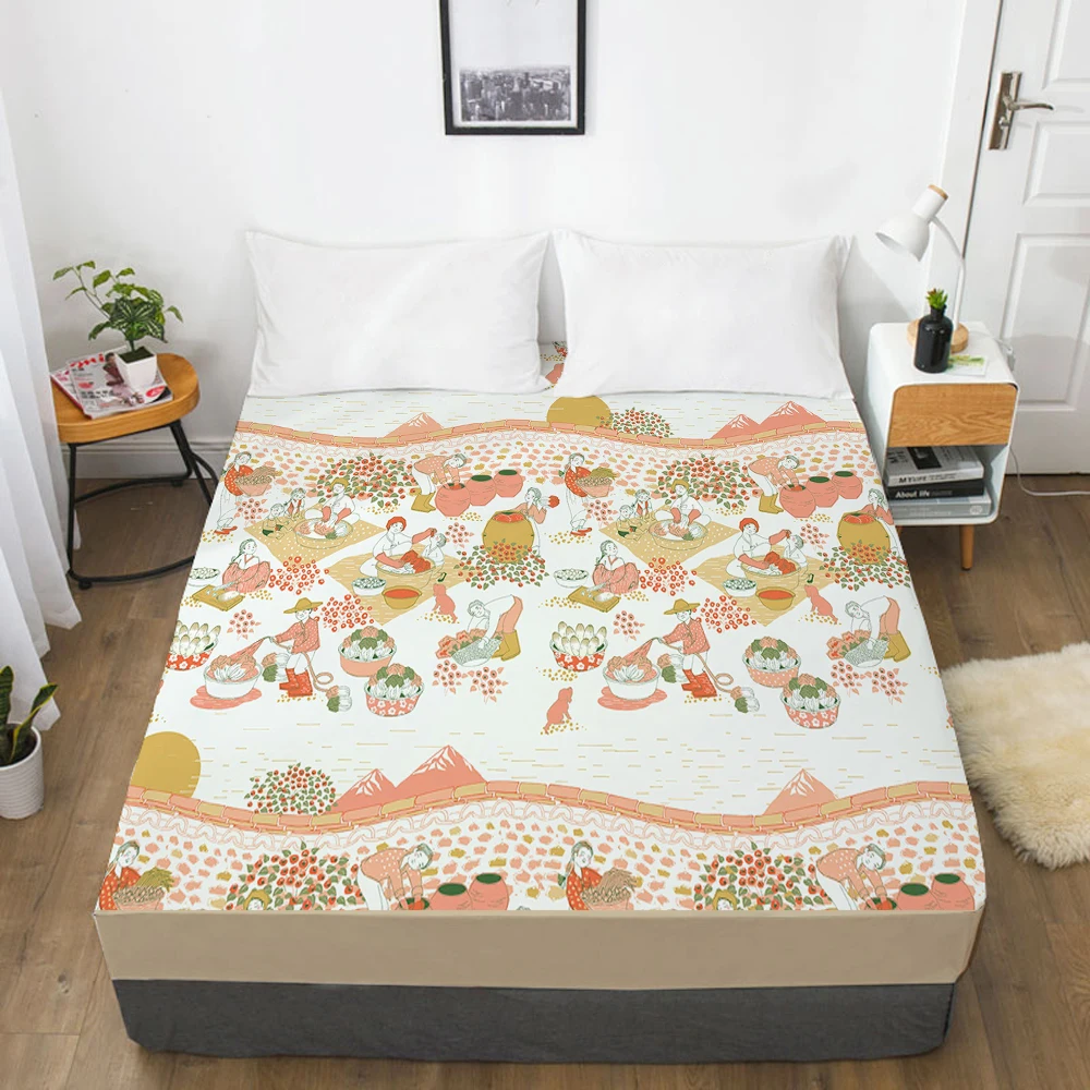 

1pc Elastic fitted sheet bed sheet With An Elastic Band Mattress Cover Bed cover 160x200 180x200 Customizable size human wall