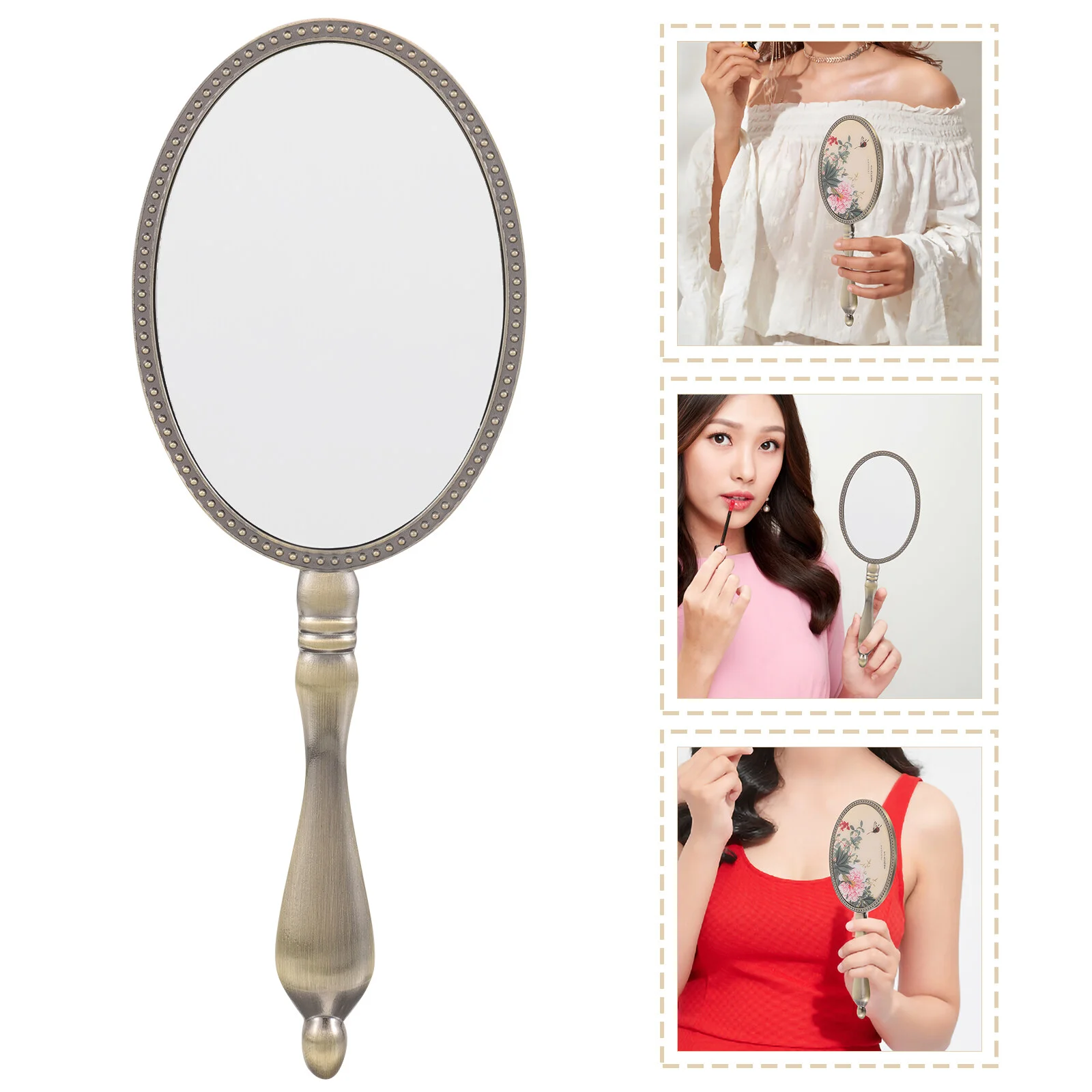 

Handheld Mirror Vintage Vanity Girls Makeup Metal Women Miss Mirrors Handle Portable