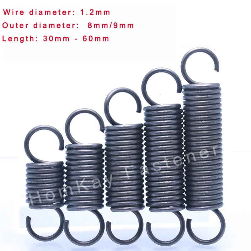 

5/10/15/20/25 Pcs Hook Tension Spring 1.2mm Pullback Spring Coil Wire Dia 1.2mm*Outer Dia 8mm/9mm*Length 30-60mm