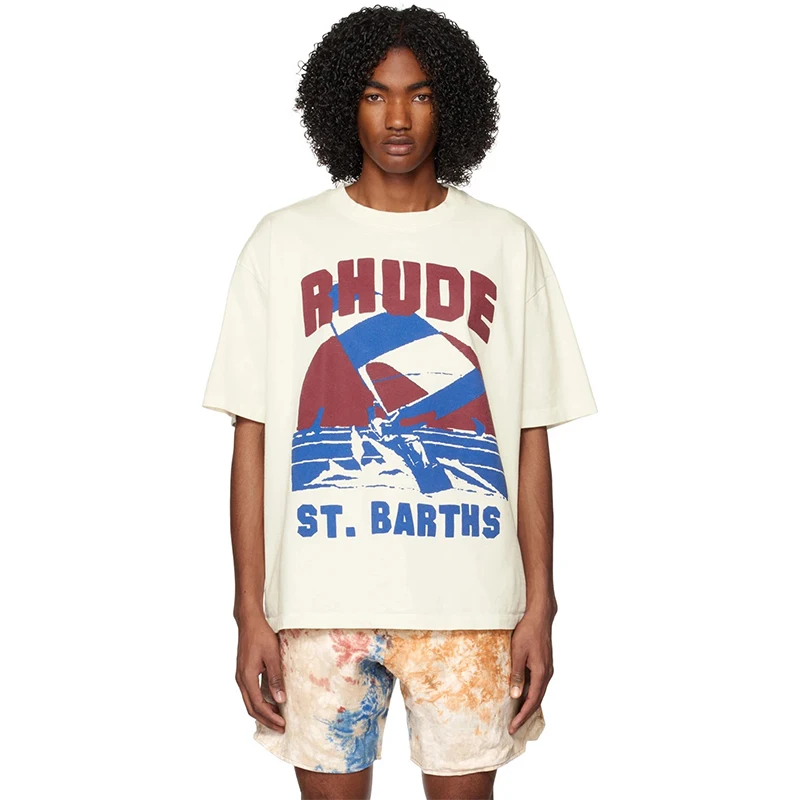 

Rhude windsurf T-shirt sailing theme printing high street oversize cotton top quality men women loose short-sleeve T shirt