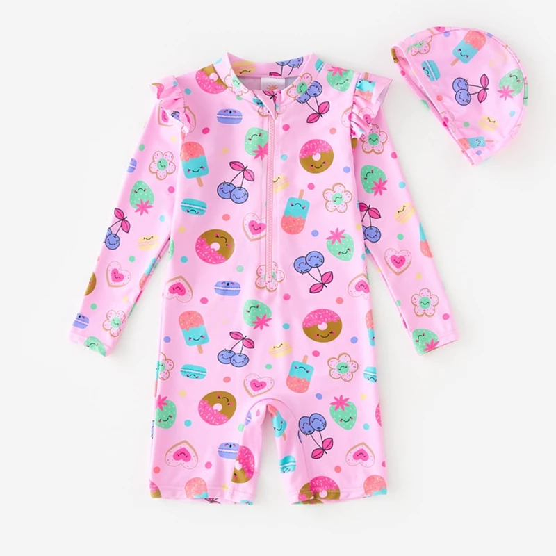 Girls Swimwear Long Sleeves Children's Swimsuit Girl UPF50 UV Protection Beach Clothes Baby Toddler Bathing Suit Swimming Wear