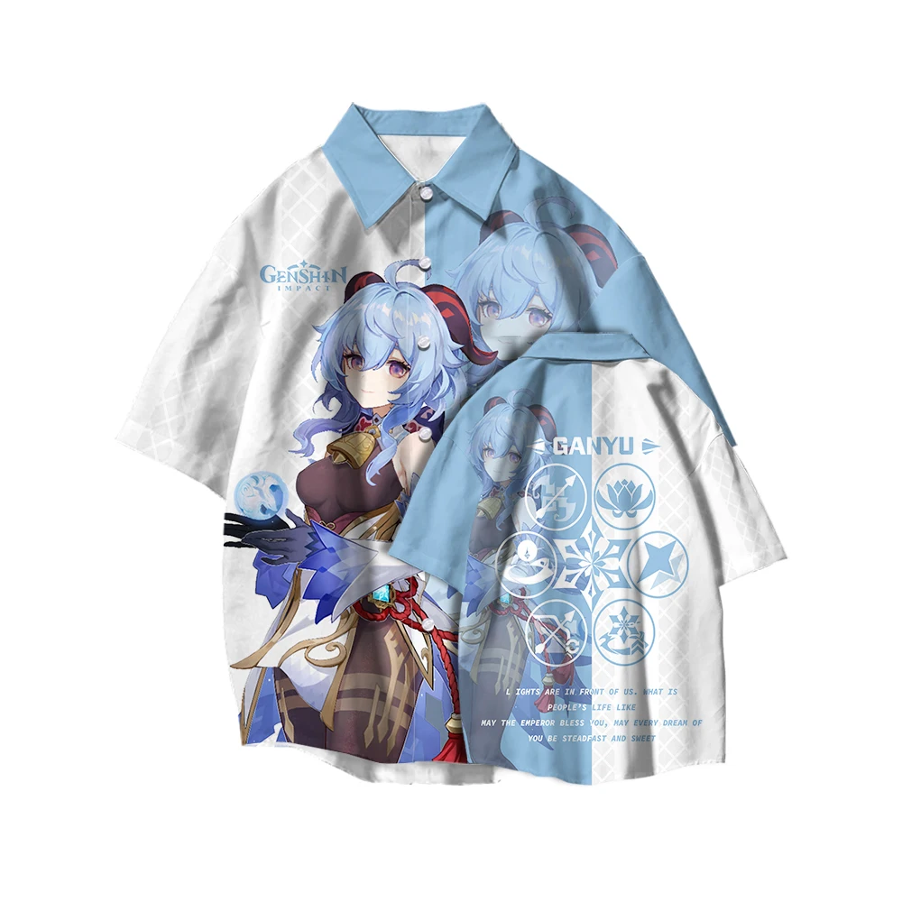 Anime Printing Short-sleeved Shirt Harajuku Men and Women Casual Cardigan Hawaiian Party Travel Lapel Couple Clothing