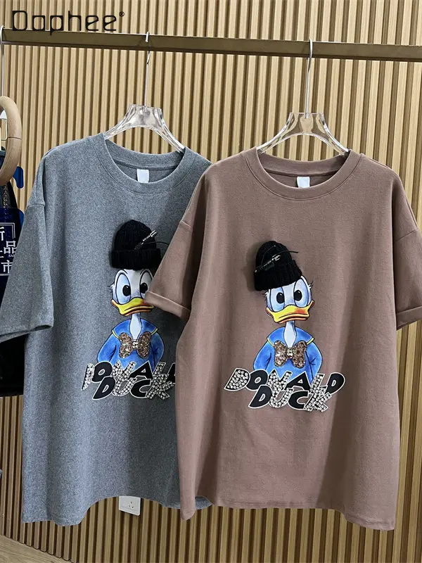 

Autumn and Winter New Loose Cartoon Printed Rhinestone Machine Embroidery Brushed Cotton T-shirt Bottoming Shirt Women's Top