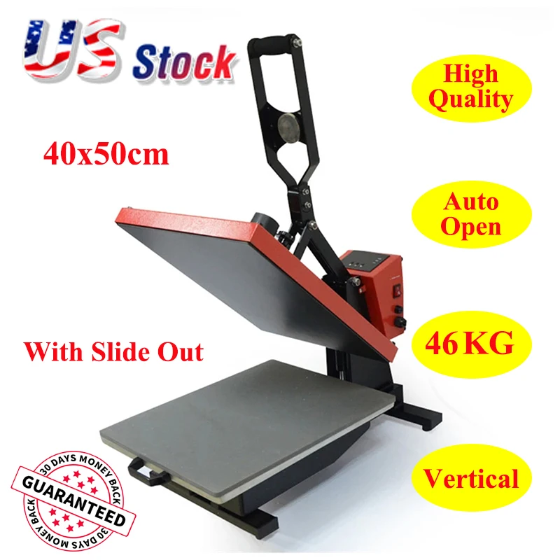 Auto Open Heat Press Machine 40x50cm Vertical Version with Slide Out 46kg for T-shirts Transfer Sublimation Printing US Stock
