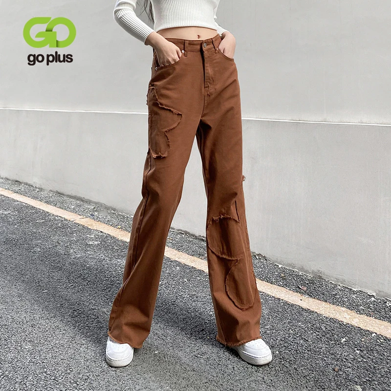 

GOPLUS Y2k Pants Spring 2022 Womens Fashion High Waist Straight Pants Floral Patches Trousers Pantalones De Mujer Broek C60082