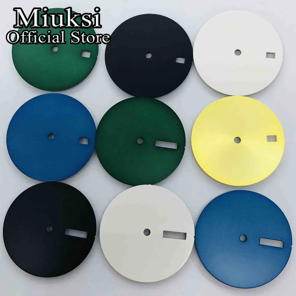 Miuksi 29mm black blue green white gold watch dial fit NH35 NH36 movement fit 3 o'clock crown 3.8 o'clock crown
