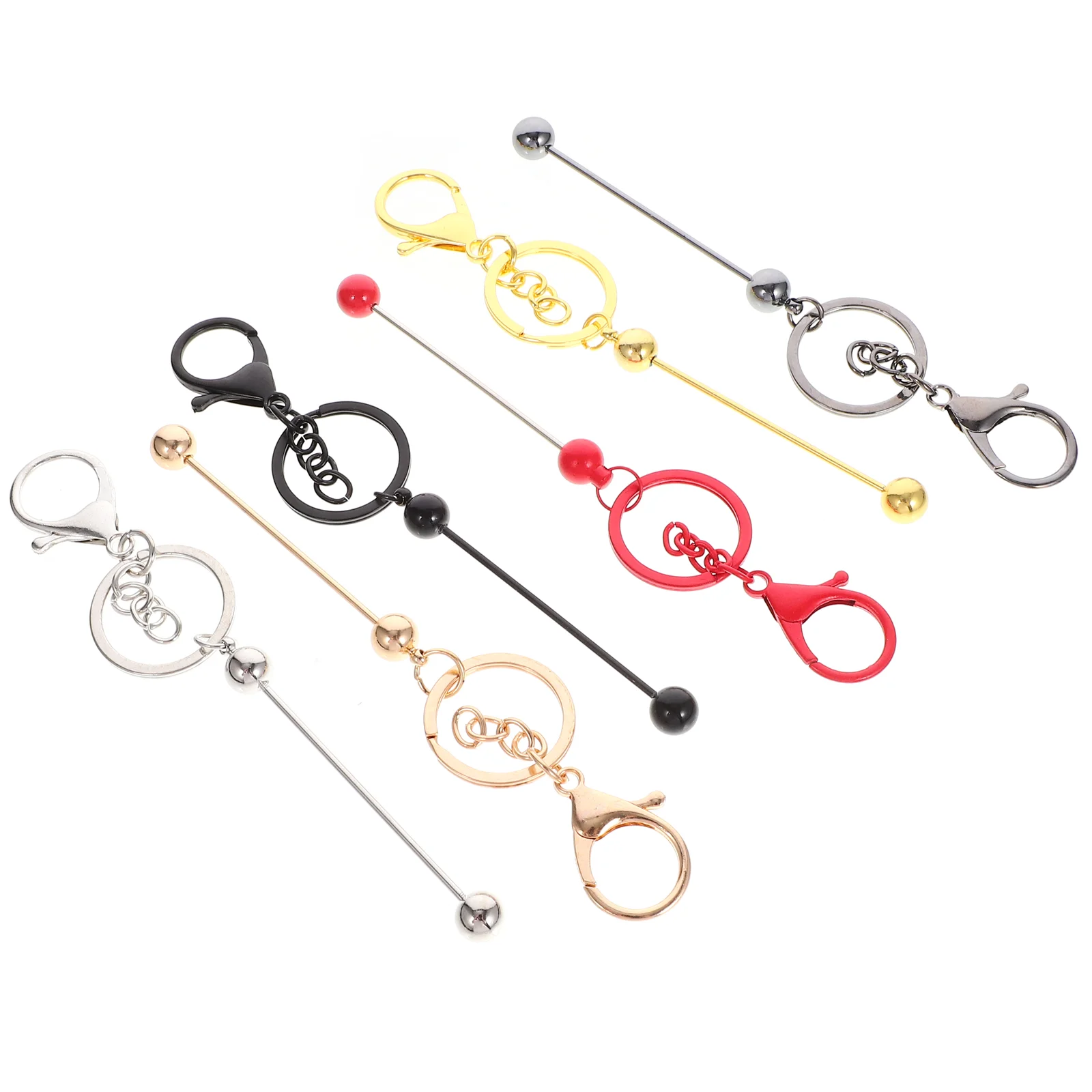 

6 Pcs Key Fob Beaded Bar Chain Ring Beadable Metal Crafting Keychain Reusable Portable Delicate Keychains