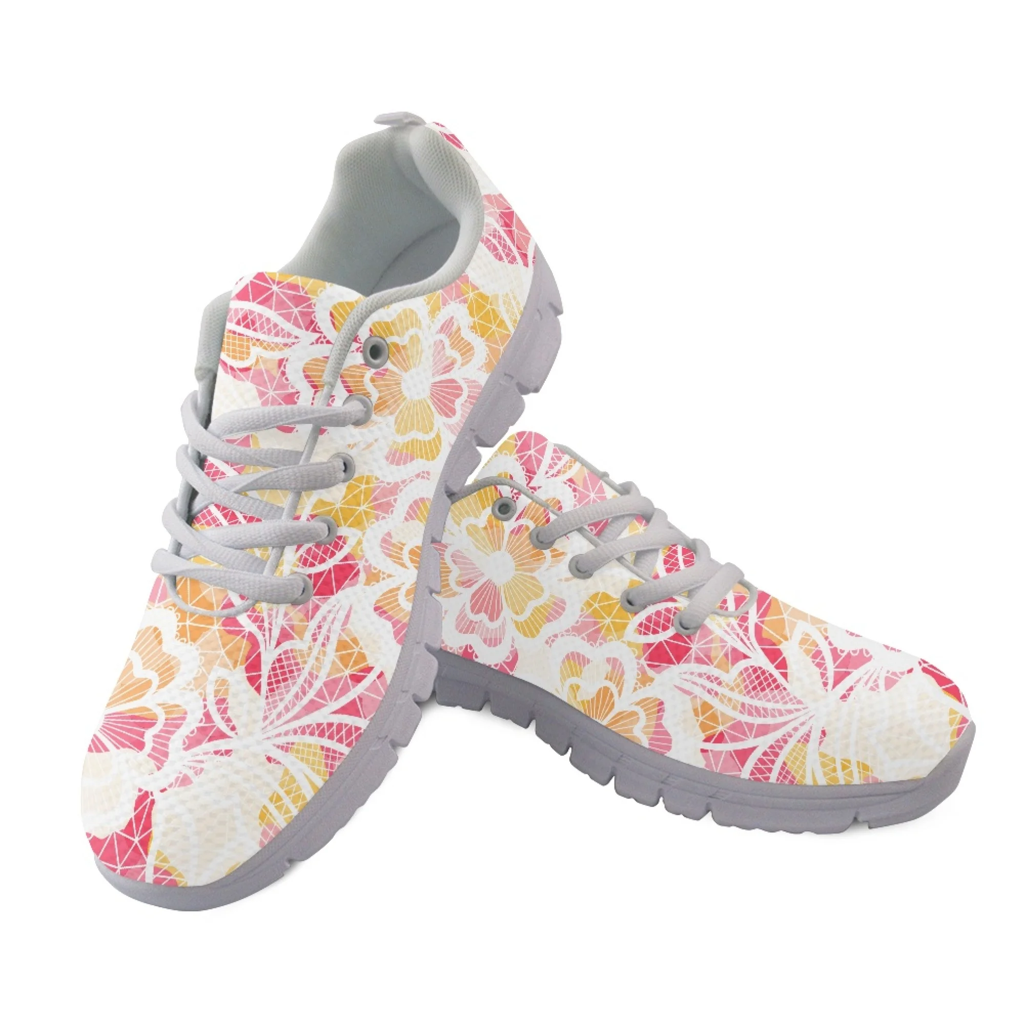 Yikeluo Pink Flowers Print Woman Shoes Casual Breathable Athletic Tennis Sneakers Female Mesh Flats Couple Footwear feminina