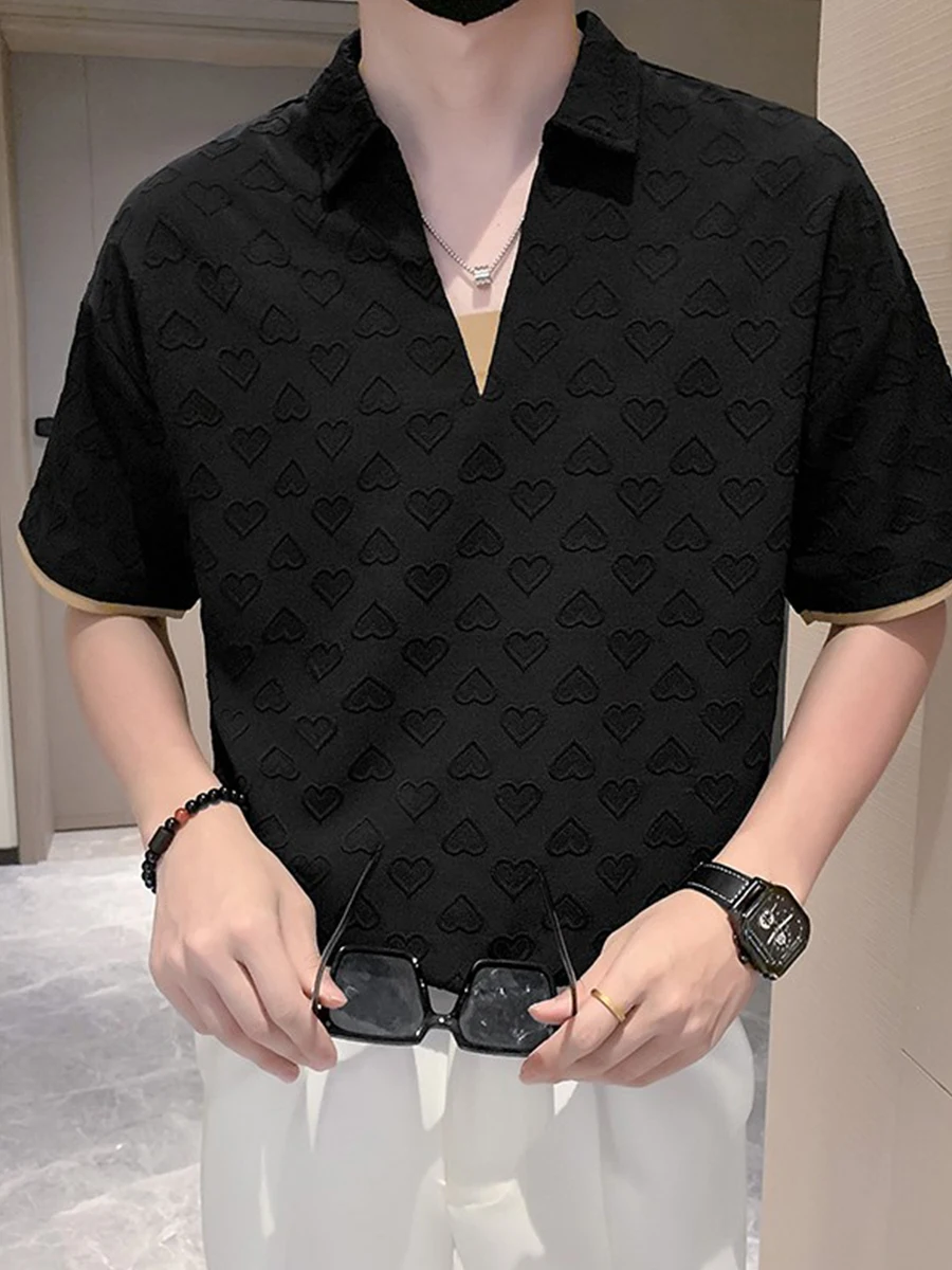 Жаккардовая мужская рубашка поло из двух предметов с v-образным вырезом летняя