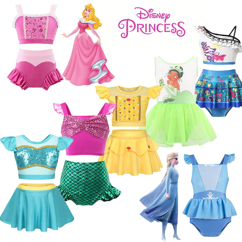 Disney New Swimsuit For Kids Girl Beachwear Bikini Children's Cosplay Frozen Elsa Isabela Ariel Princess Swimming Outfit 2-10T