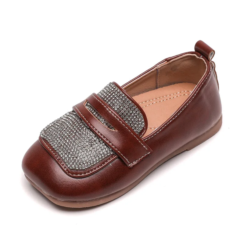 

Новинка весна-осень 2022 для девочек ПУ Мэри Джейн Стразы повседневные коричневые принцессы для выступления с квадратным носком детская модн...