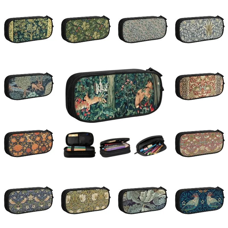 

Fox And Hares By William Morris Pencil Cases for Girls Boys Custom Floral Textile Pattern Large Capacity Pen Box Bag Stationery