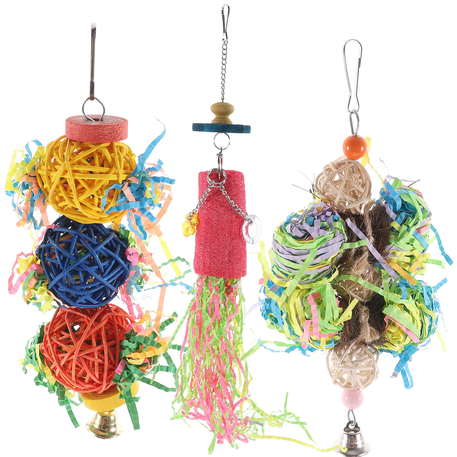 

3 Pcs Parrot Chew Toy Bird Hanging Plaything Chewing Train Toys Funny Cage Shredding Long Tail Cockatiel
