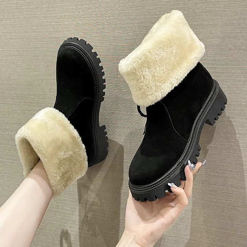 

2022 Winter New Plush Snow Boots Warm Thick Sole Fashion Tassel High Quality Non-Slip Shoes Casual Slip-On Short Botas De Mujer