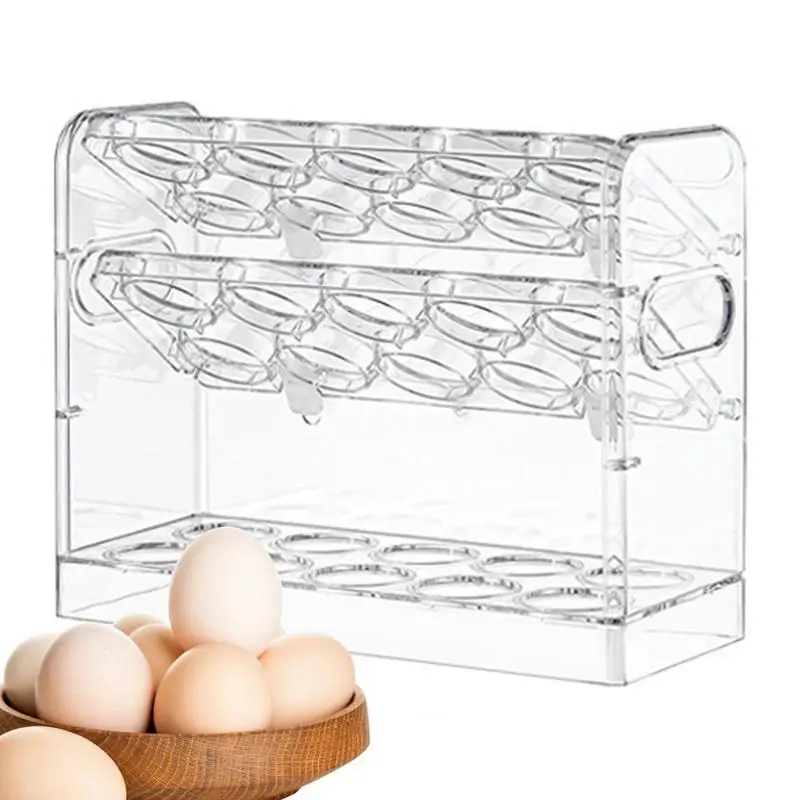 

Egg Container For Refrigerator 3 Layers Anti-slip Rack Egg Space Saver With Turnover Design Kitchen Egg Containers For Storage