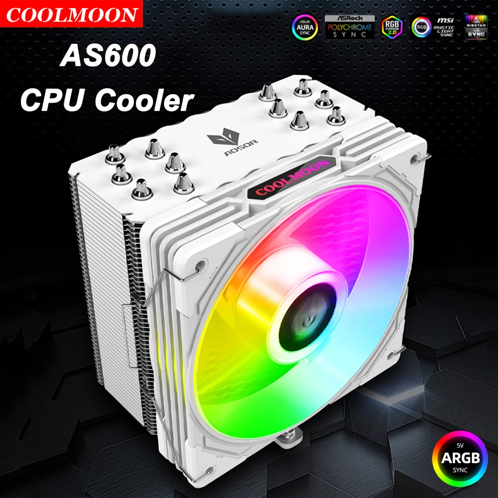 

Coolmoon Air CPU Cooler ARGB Cooling Fan AS600 Ventilador 6 Heat Pipes Radiator LGA 1700 17XX AM5 AM4 1150 115X 1200 FDB Bearing