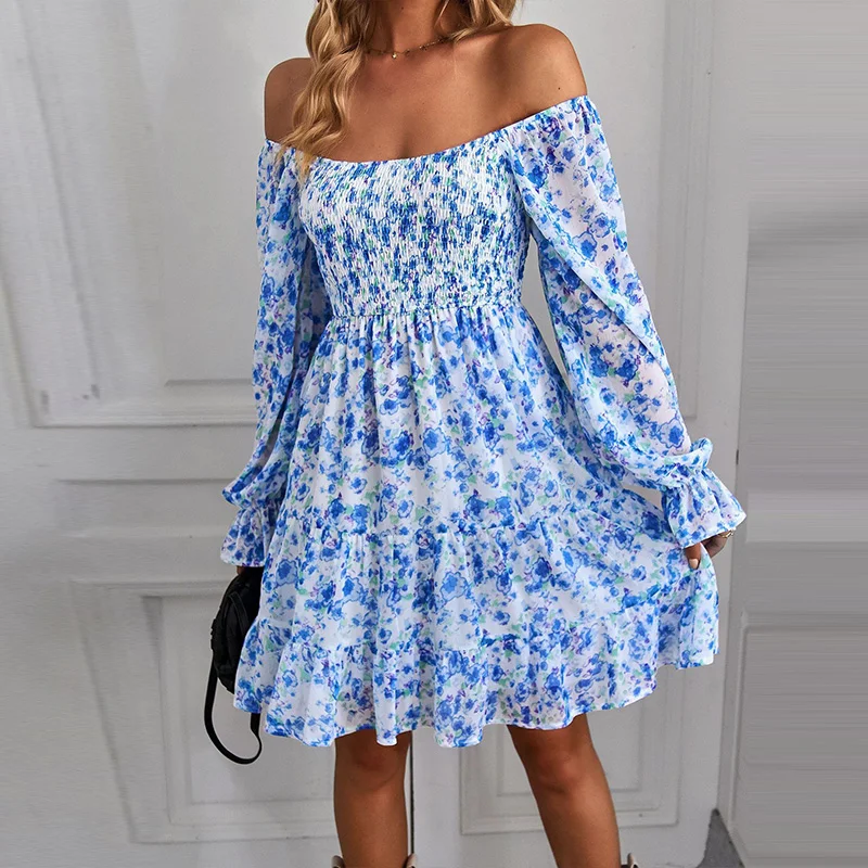 

Женское пикантное мини-платье с открытыми плечами для вечеринки, повседневное пляжное платье Бохо с цветочным принтом, модные элегантные ш...